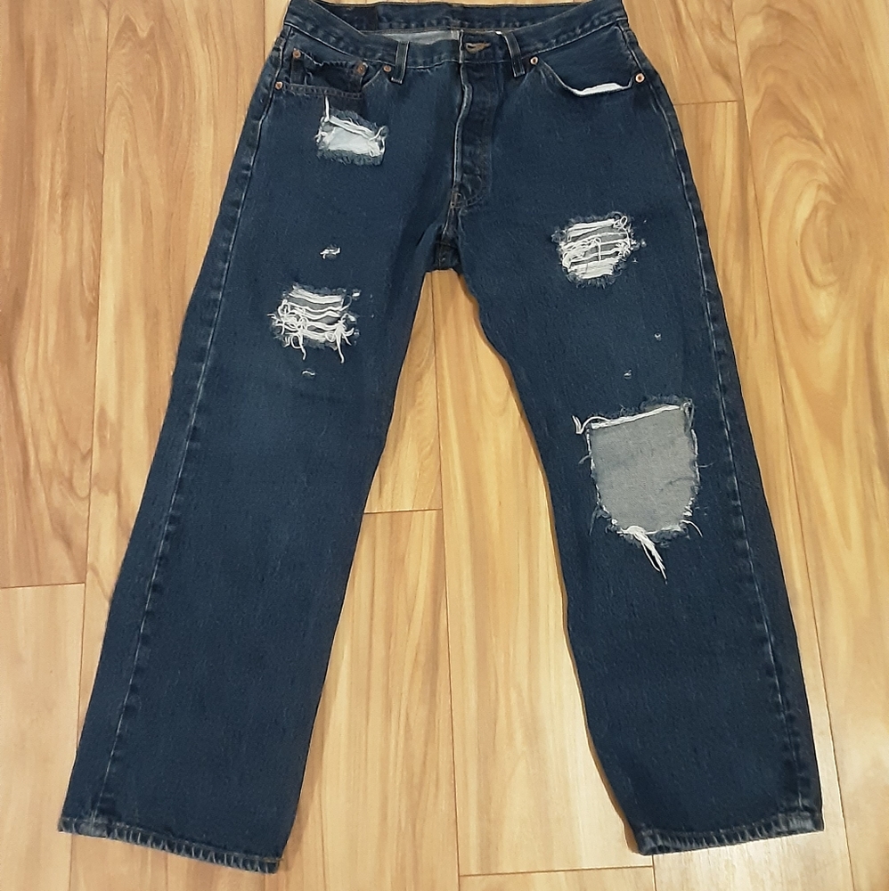 Distressed Levi's 501 Button Fly mens jeans size 36x29